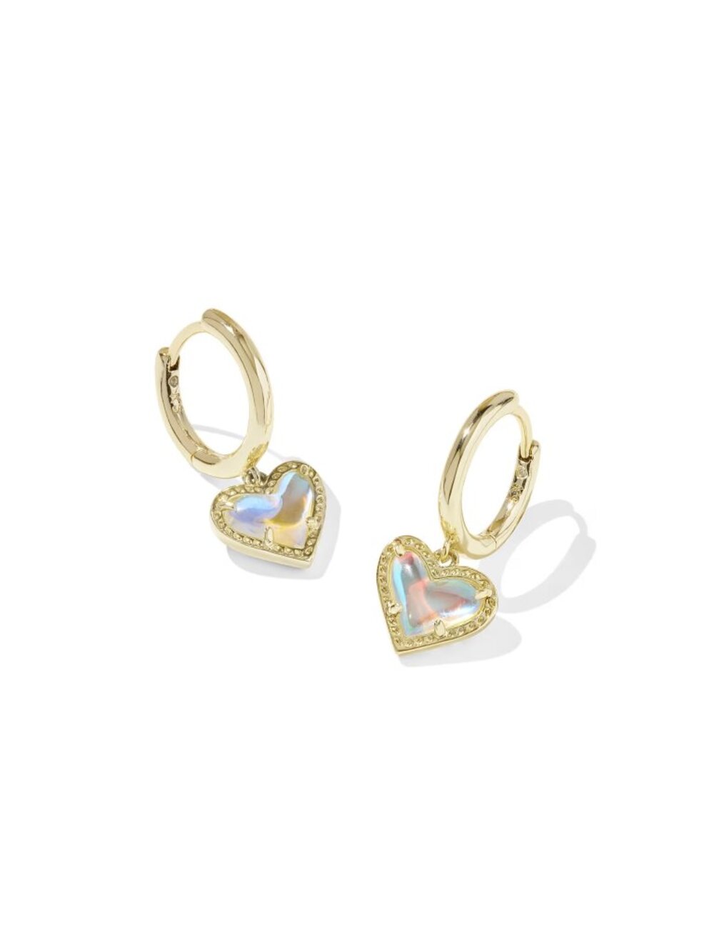 Ari Heart Gold Huggie Earrings in Dichroic Glass